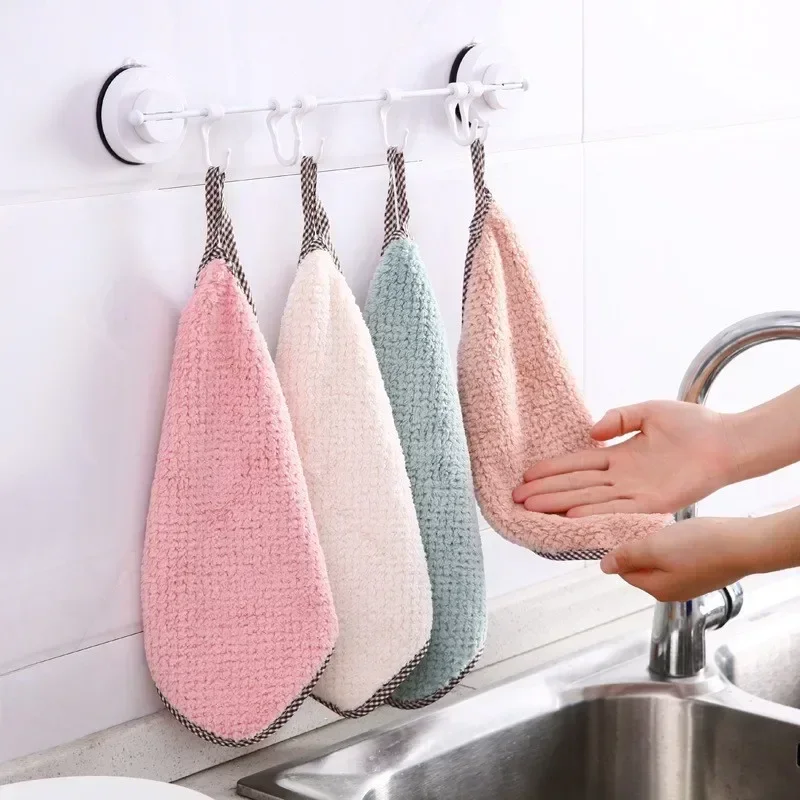 Enlarged Thickened Hand Towel Cleaning Rags for Kitchen Household Hanging Coral Velvet Hand Towels Double-sided Dishcloth