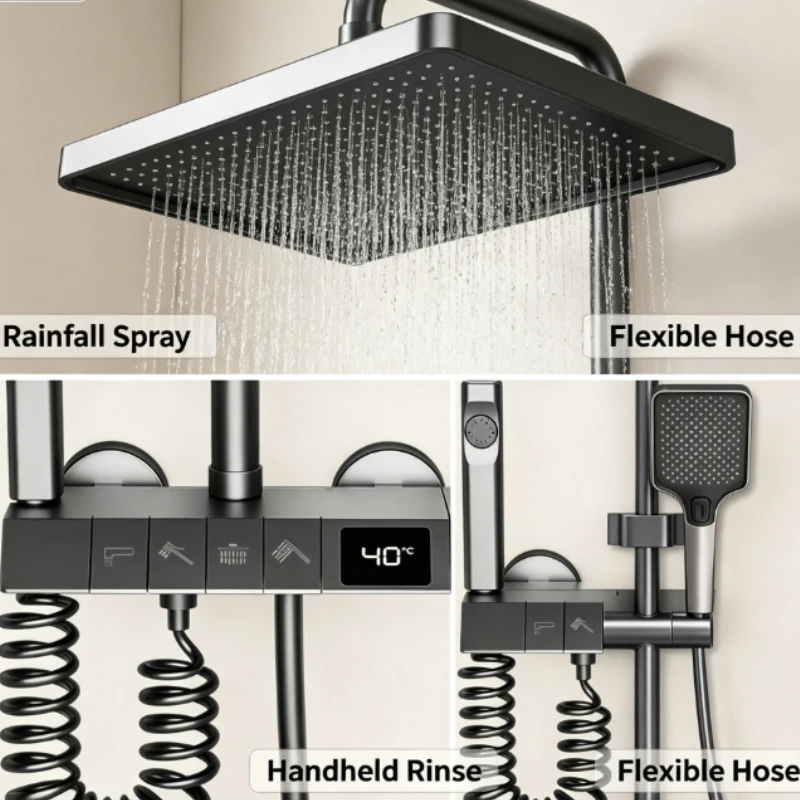 Heavy Duty Brass Shower Column With Thermostatic Mixer And Four Way Diverter For Family Bathroom