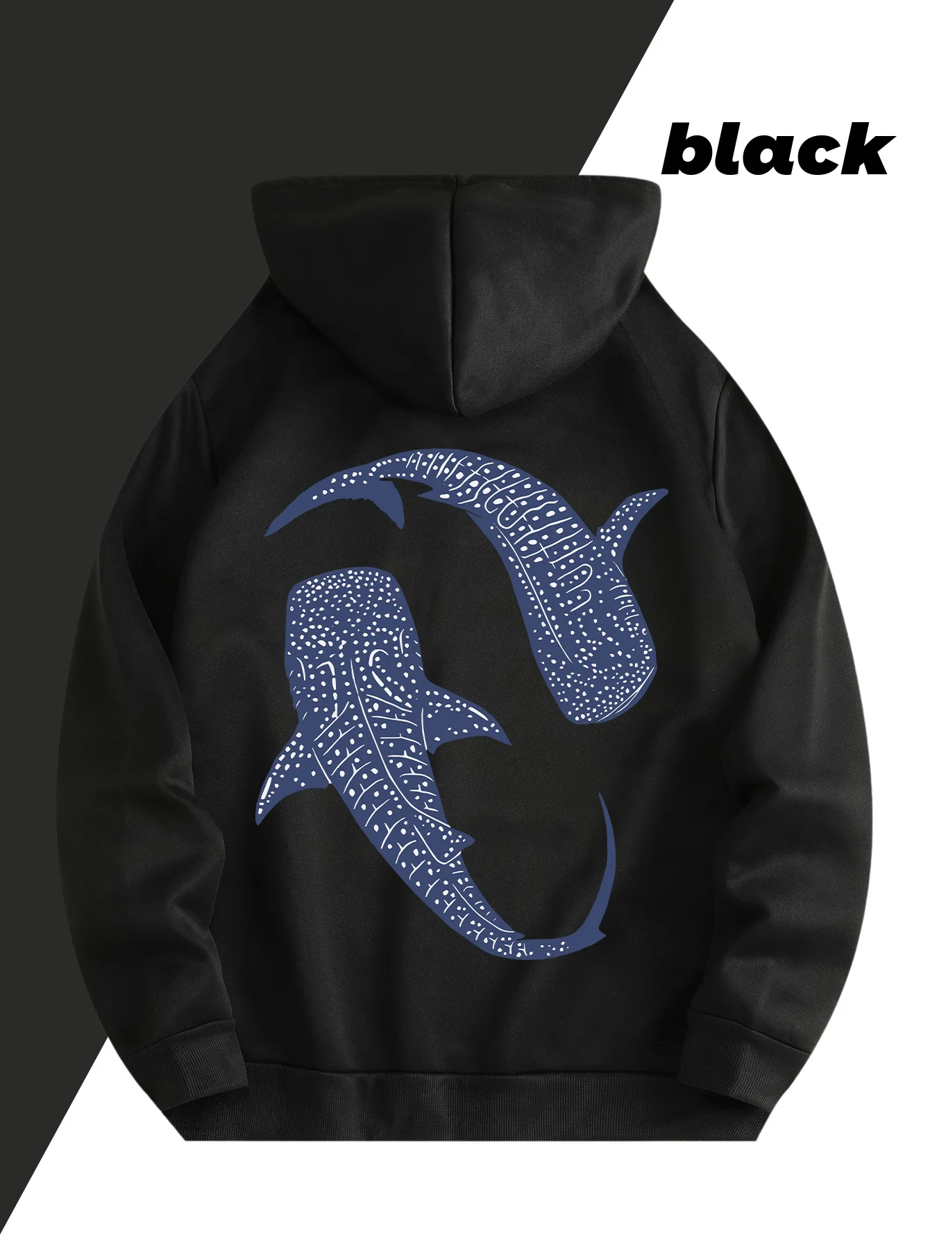 New Comfortable Whale Print Men Hooded Sweatshirt Autumn Winter Daily Outdoor Sports Loose All Build Fitness Warm Street Style