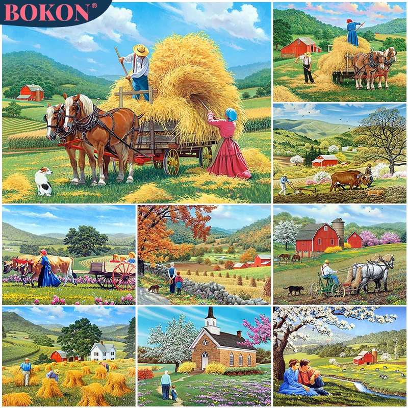 

5D Diamond Painting Farm Harvest Landscape Diamond Cross Embroidery Landscape Diamond Mosaic Picture Home Decoration