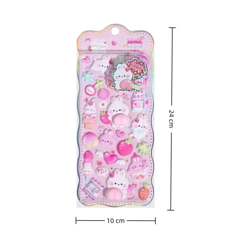 Kawaii Cartoon 3D Scheet Perzik Stereo Sticker Stereoscopische Mooie Dieren Stress Stickers DIY Decor Stickers Benodigdheden