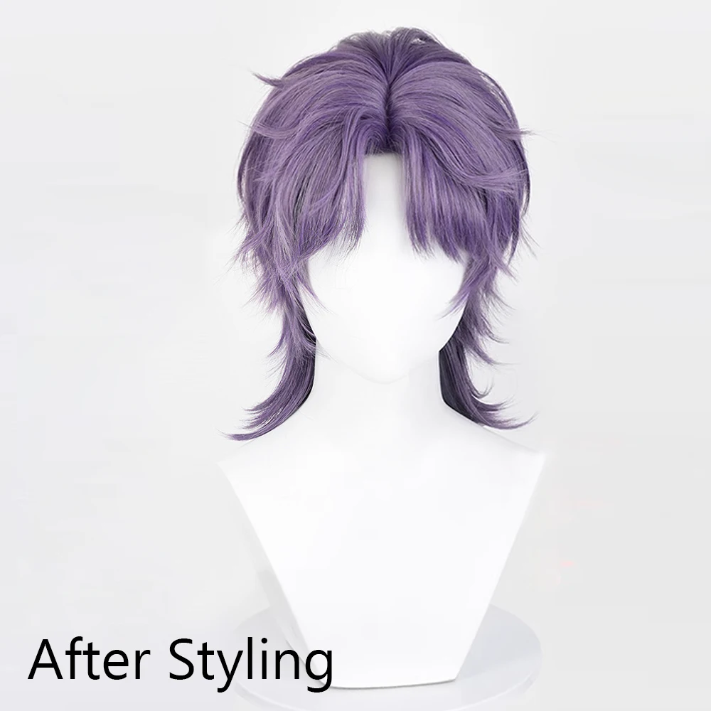 Purple Short Straight Synthetic Wig Middle Part Anime Game Cosplay Fluffy Mullet Head Wig for Daily Party - Image 4