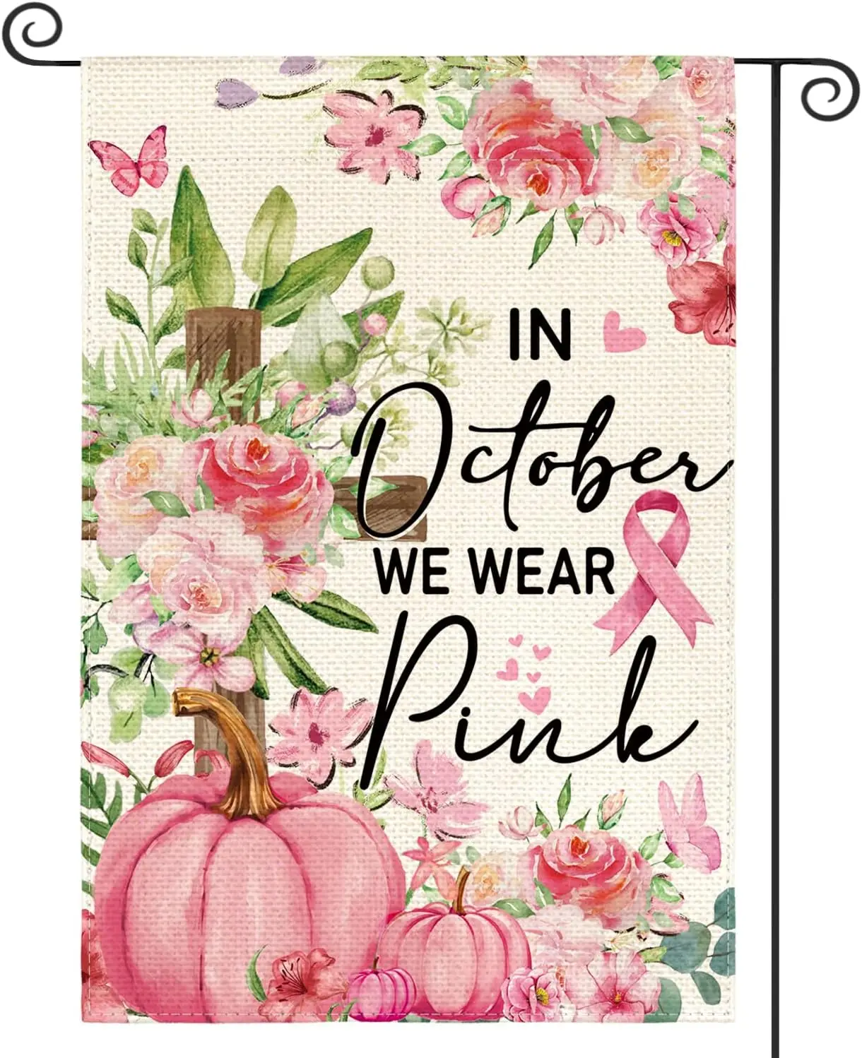 AVOIN colorlife Breast Cancer Awareness Garden Flag 12x18 Inch Double Sided Outside, In October We Wear Pink Ribbon Support  KKW