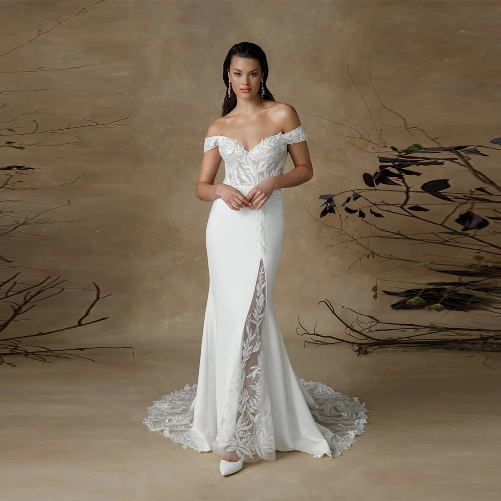 Customised Lace Wedding Dress for Bridal 2025 Matte Satin Illusion Long Bride Dresses Sheath Modern Bridal Gown