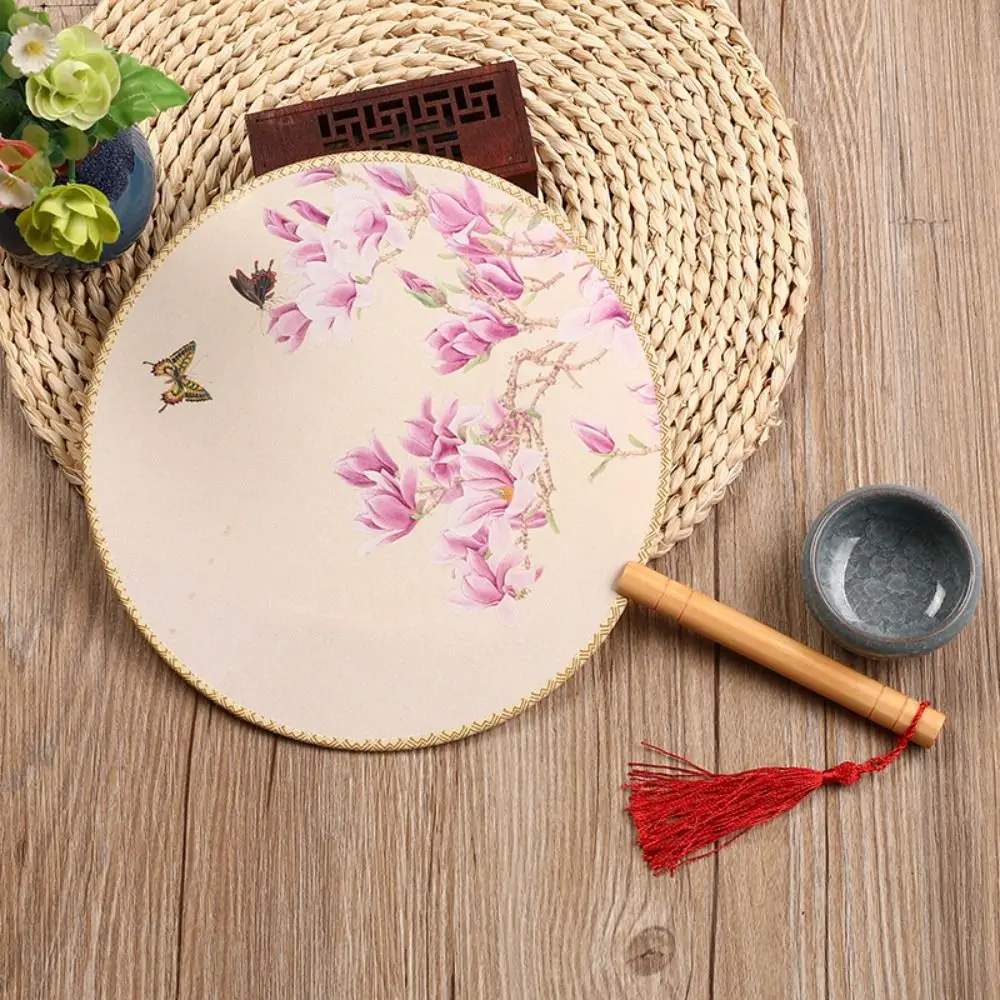 

Dance Performance Handheld Chinese Style Fan with Tassels Pendant Floral Pattern Tuan Fan Ancient Vintage Group Fan Home Decor