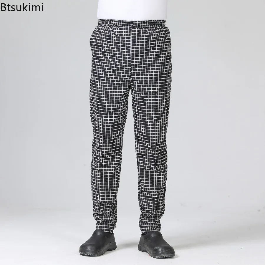 Pantalones de Chef, uniforme de restaurante, pantalones de Chef, ropa de trabajo elástica holgada gris a rayas, pantalones de cebra para hombres, disfraz de cocinero, uniformes de cocina