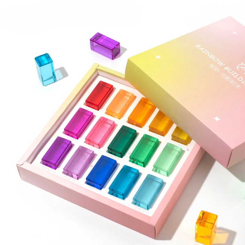Acrylic Crystal Rainbow Building Blocks Promote Children's Shape Recognition Education Toy Set