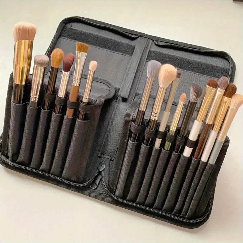 

15 Slots Folding Cosmetic Brush Case with Zipper Women Cosmetic Brushes Storage Bag Female Travel Makeup Tools Holder Organizer