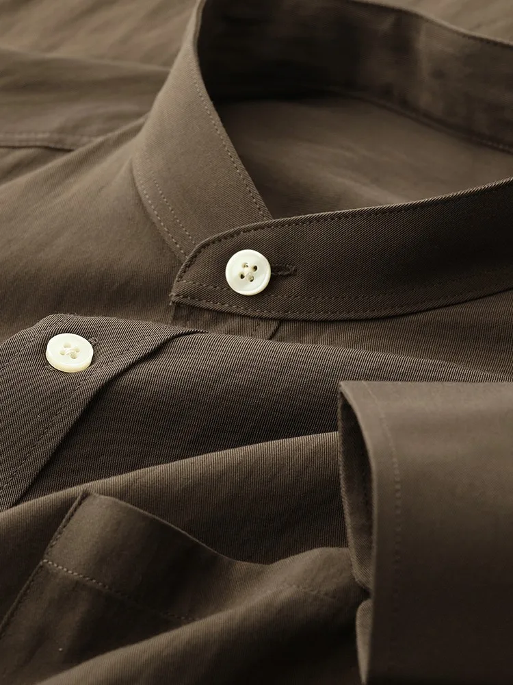 

Мужская рубашка европейского стиля с длинным рукавом и воротником-стойкой, немнущаяся, легкая в уходе, деловая повседневная, из смесового хлопка и нейлона, осенняя.