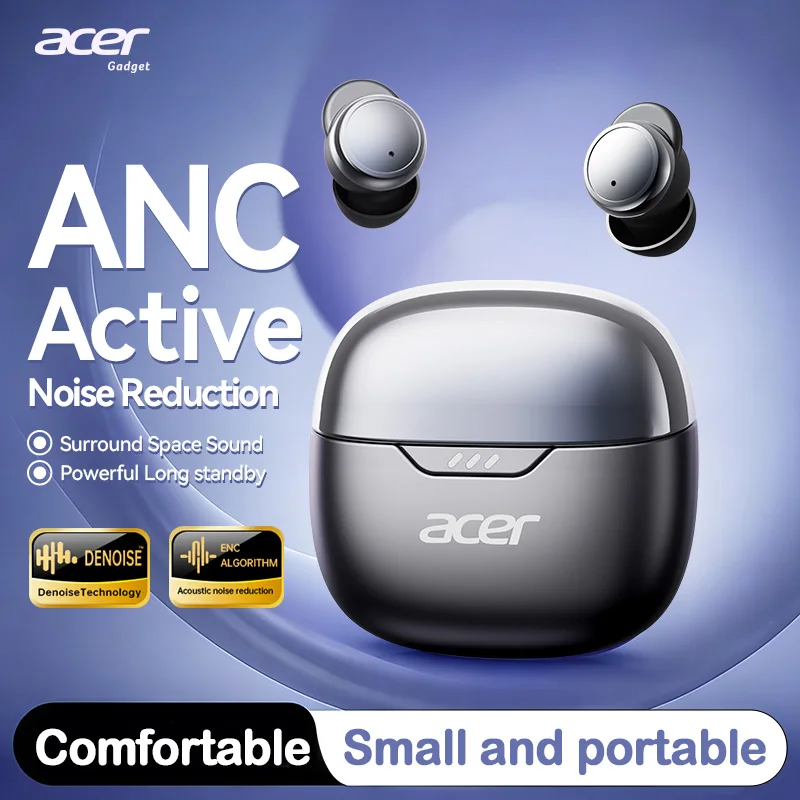 Acer Ohr818 Kabellose Bluetooth-Kopfhörer, Mini-In-Ear mit ANC-Geräuschunterdrückung für Anrufe, Surround-Stereo-Sound, leicht und angenehm zu tragen, geeignet für Sport, Radfahren und Schlafen.