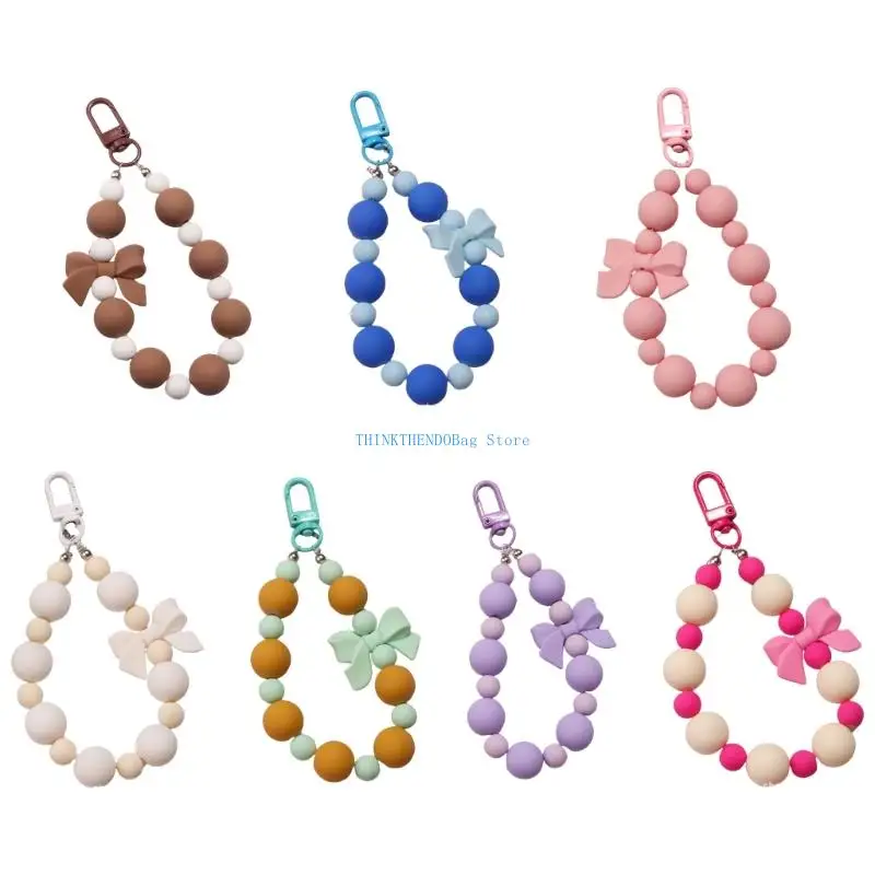 

63HC Bowknot Keychain Pendant Beaded Keyring Bag Charm Sweet Bows Handbag Charm Creative Car Keychain for Bag Decoration