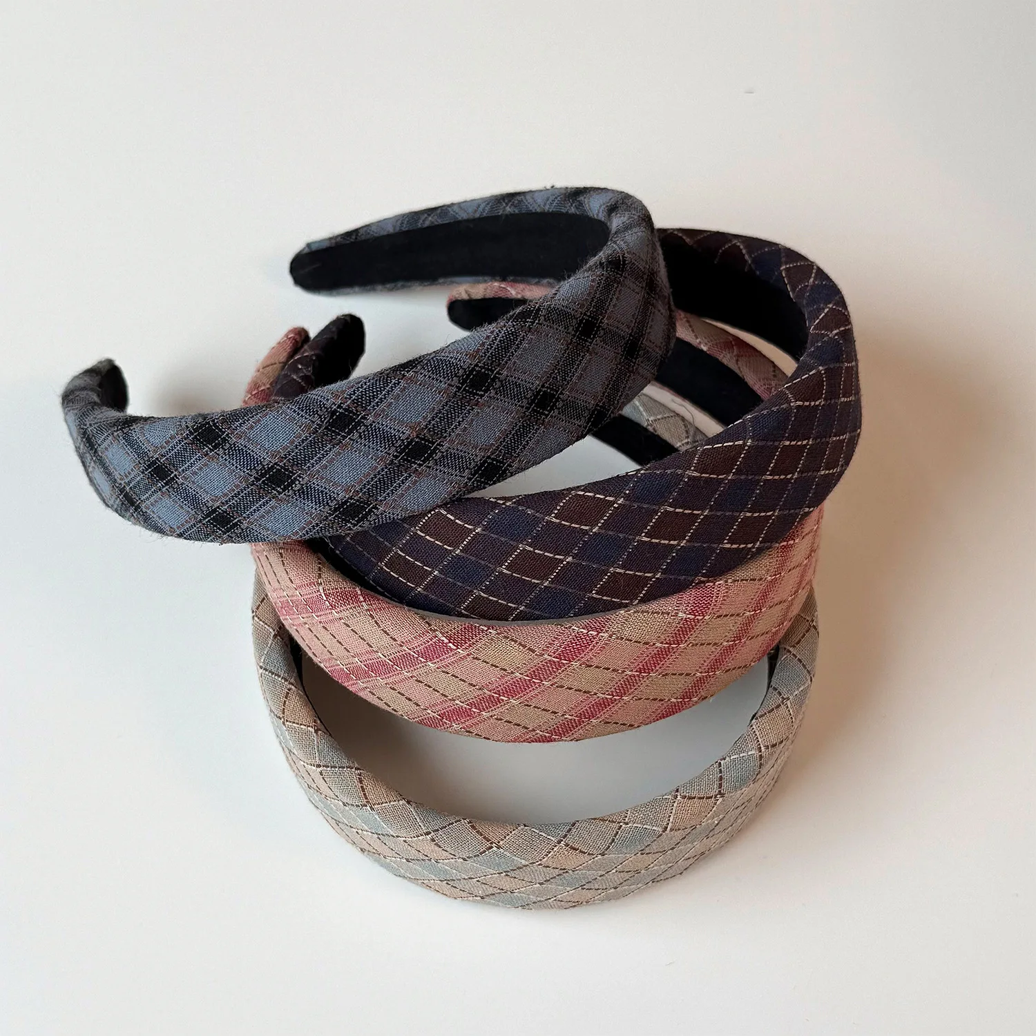 12PCS/LOT Korean College-style Patterned Headband Plaids Print Padded Hairband for Women Hair Accessories Thick Head Band Stock