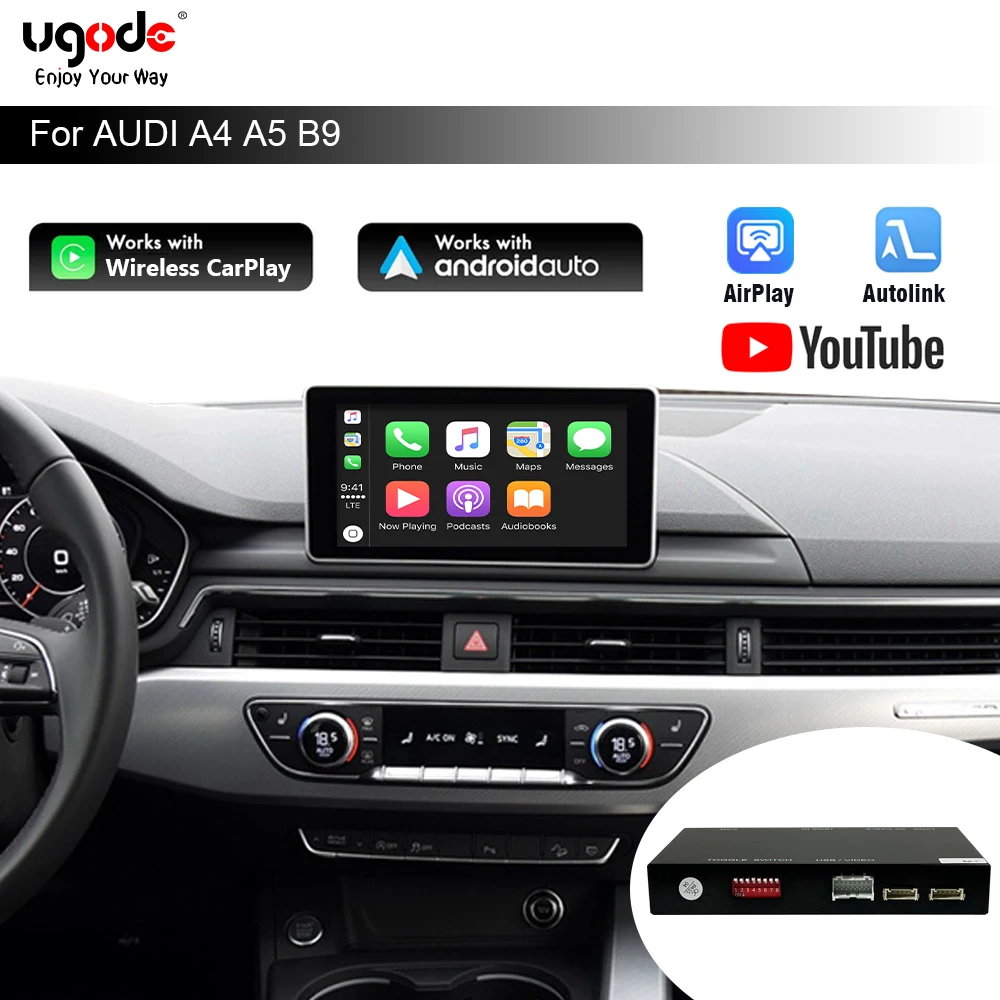 ​Ugode Wireless CarPlay Android Auto Decoder Box for Audi A4 A5 B9 2017-2019 AirPlay MirrorLink OEM Steering Camera Control​