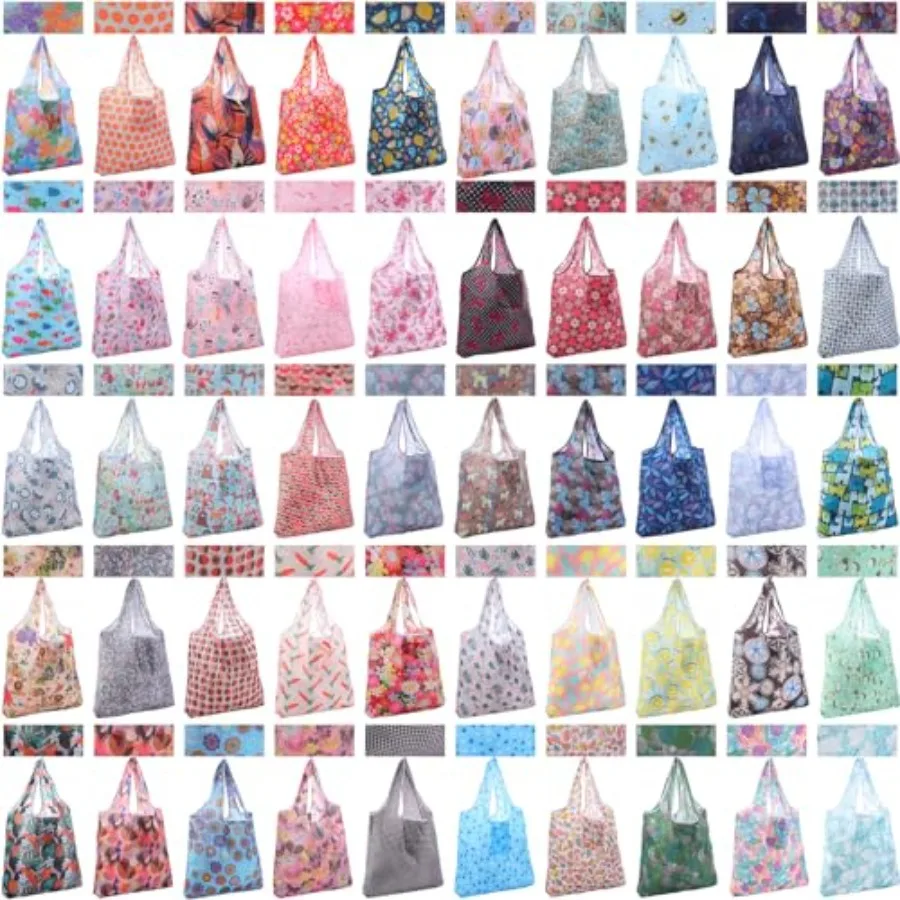

50 Pack Reusable Grocery Bags Foldable Shopping Bags Bulk Washable Grocery Tote with Carry Pouch for Groceries