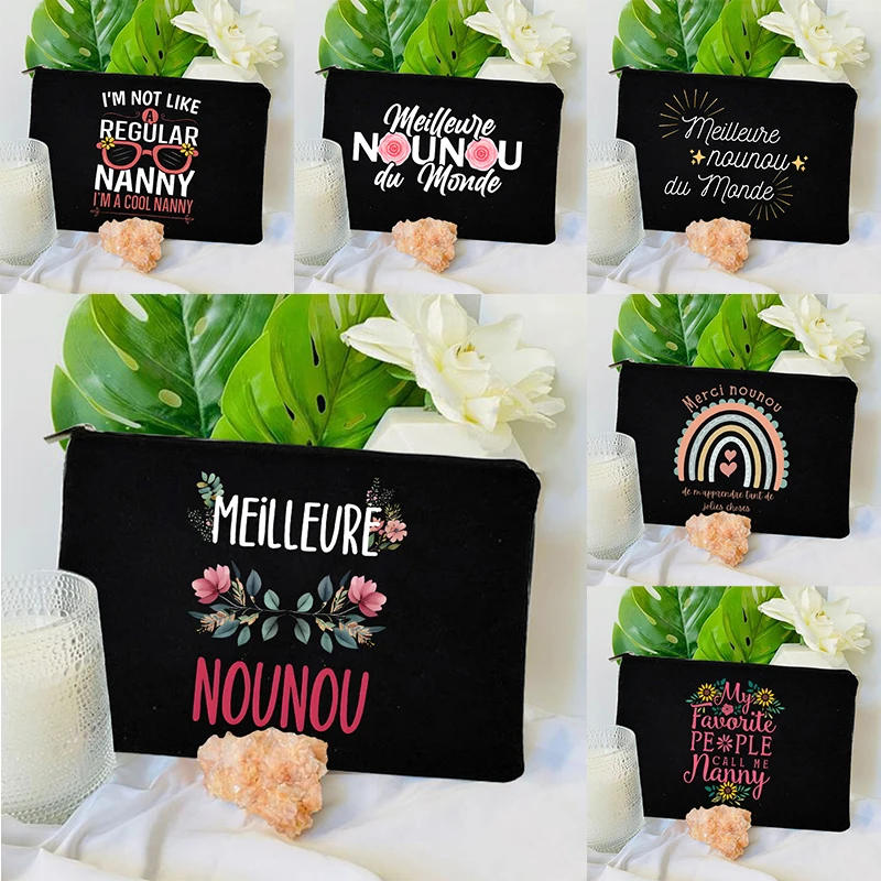 Bolsa de maquillaje con texto francés humorístico para niñera, billetera con diseño de monstruo genial, regalo para cuidador de mujeres, estuche de cosméticos para regalo de Navidad