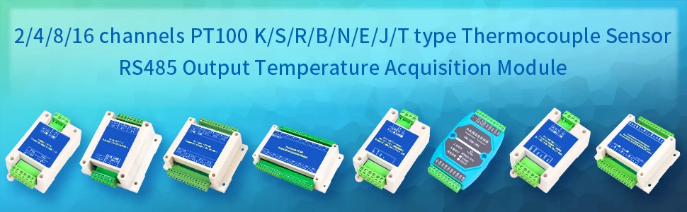 2/4/8/16 channels PT100 K/S/R/B/N/E/J/T type Thermocouple Sensor RS485 Modbus Output Temperature Acquisition Module