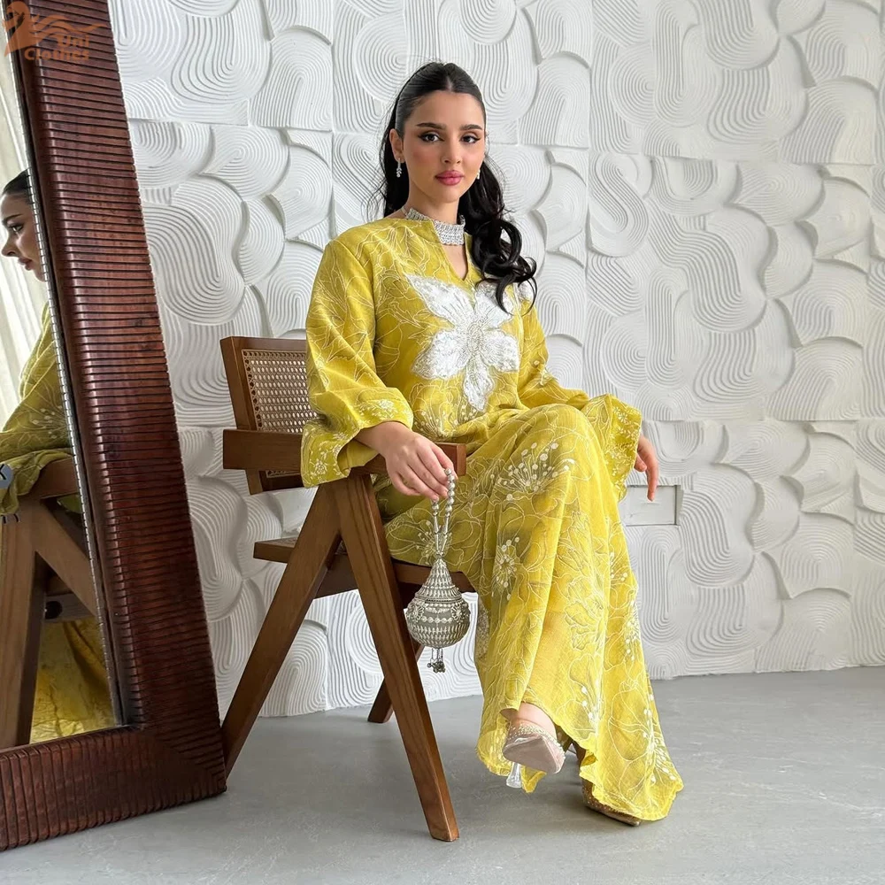 2025 élégant dubaï femmes musulmanes broderie Maxi robe Abaya turquie caftan Jalabiya Caftan robes de soirée Musulmane Femme robes