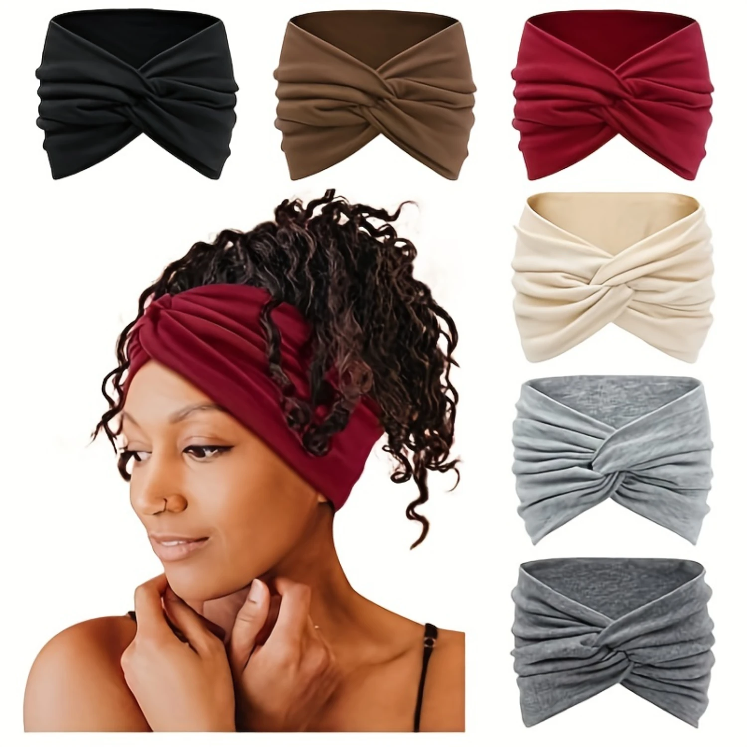 6 Pcs/Set  Twisted Knot Headband For Women 7'' - Fashionable Hair Accessory For Yoga, Running, And Workouts