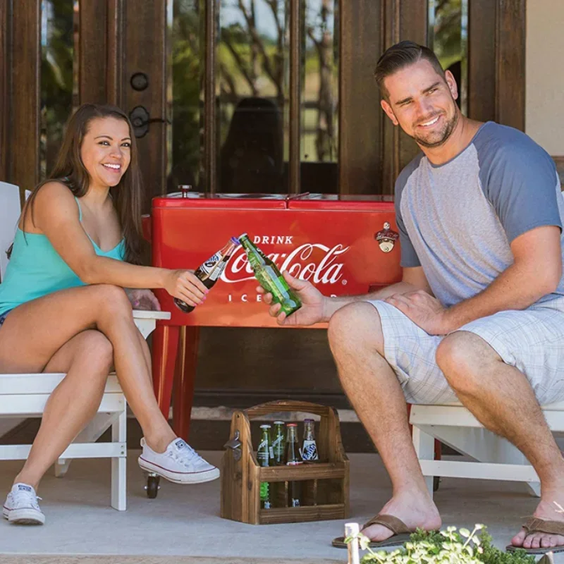 Auto isolata per esterni Coca Cola in stile americano, carrello piccolo, scatola portaoggetti, frigorifero a spinta manuale da campeggio, armadietto