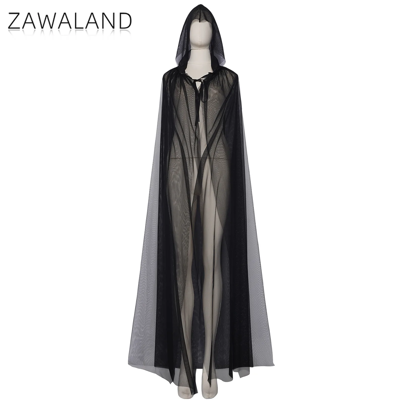 

Black Thin Cosplay Hooded Cloak Woman Man Halloween Stage Performance Long Lace Up Cape Adult Medieval Vampire Wizard Cape Coat