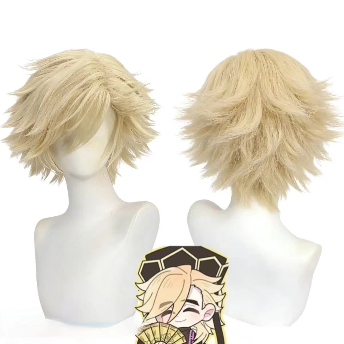 

Douma Cosplay Wig Short Fluffy Blonde Anti Warp Style Soft Synthetic Hair For Halloween Party Conventions Role Play