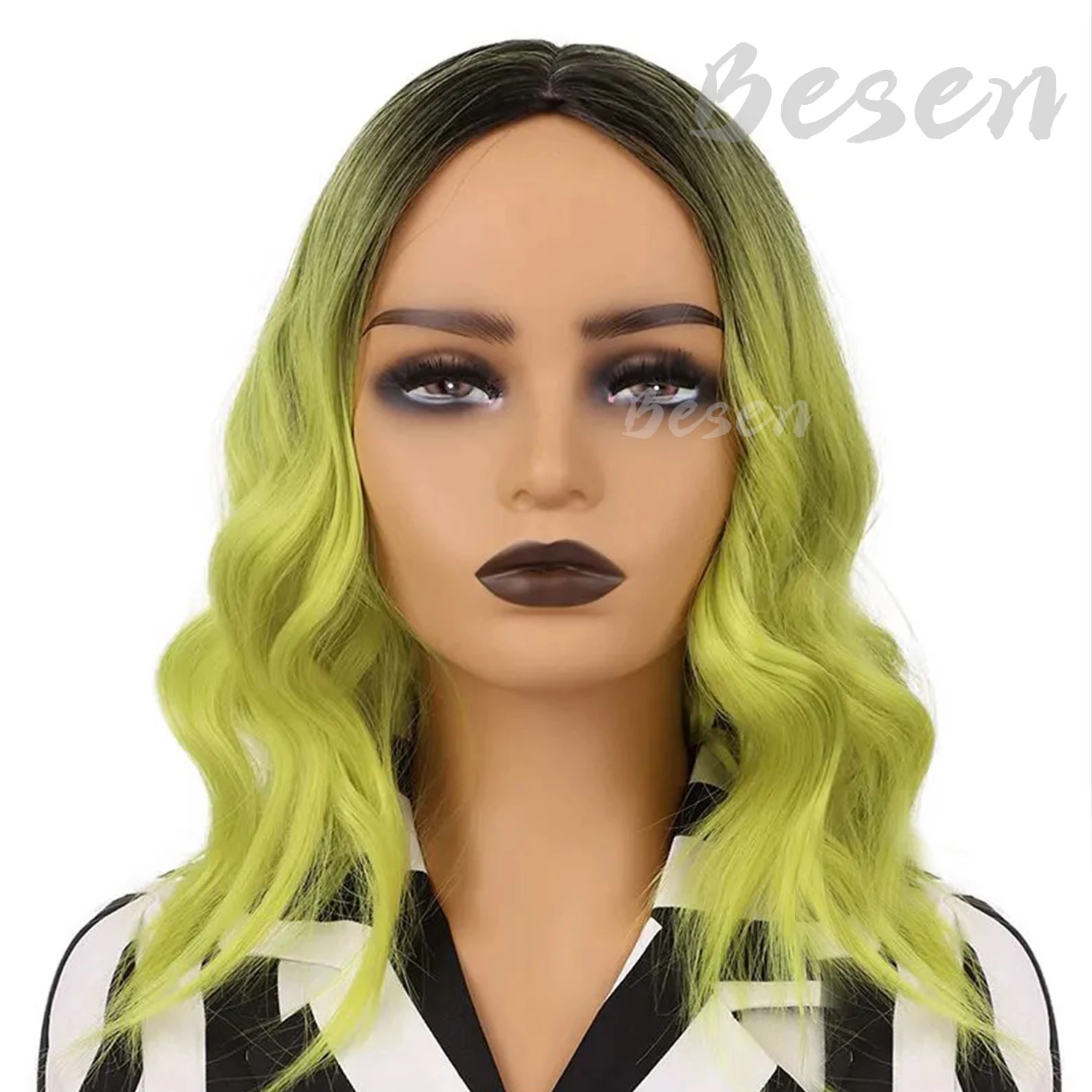 Synthetic Ombre Green Short Wigs Curly Bob Wig Ombre Color Wavy Hair Wigs Middle Part Women\'s Wigs Halloween Cosplay Costume Wig