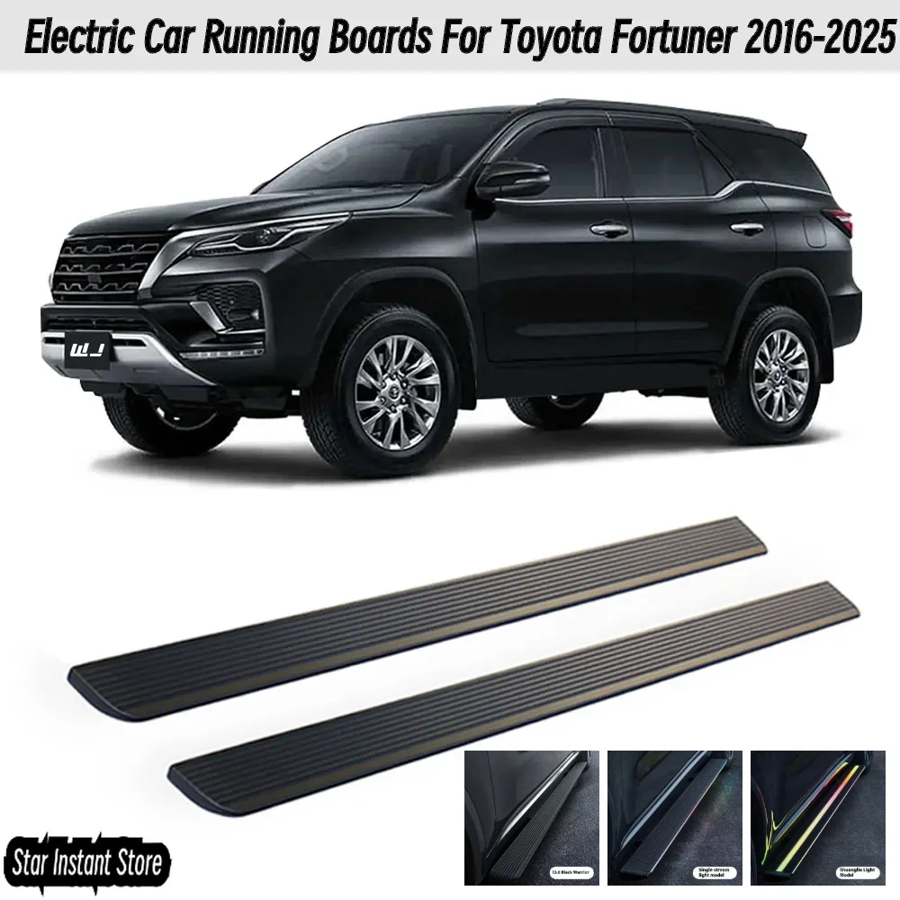 

Автоматические выдвижные подножки для Toyota Fortuner 2016-2025, электрические боковые ступеньки со светодиодной подсветкой, внедорожники из алюминиевого сплава