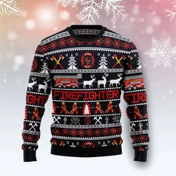 Fashion Fireghiter Graphic Sweatshirt Cartoon Fire Truck Kids Ugly Christmas Sweater Casual Loose Pullovers Xmas Mens Clothing