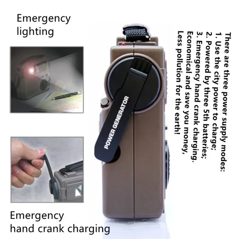 Portable Hand Cranked Power Generation Radio Full Band FM MW SW1-2 AC DC Rechargeable Battery Emergency Flashlight Radios Sound