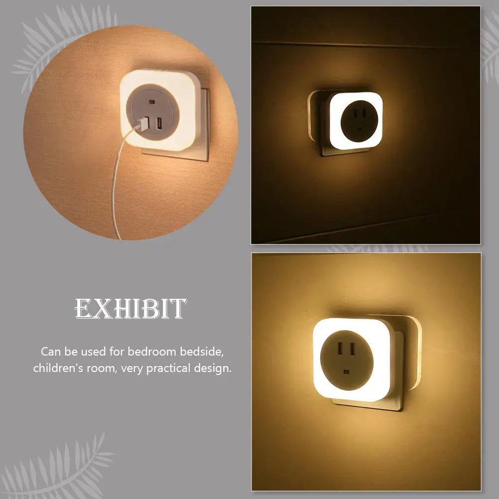 Dual USB Night Light Night Lamp Sensing Plug LED Lamp for Bedroom Bedside Kids Room Practical Home Use