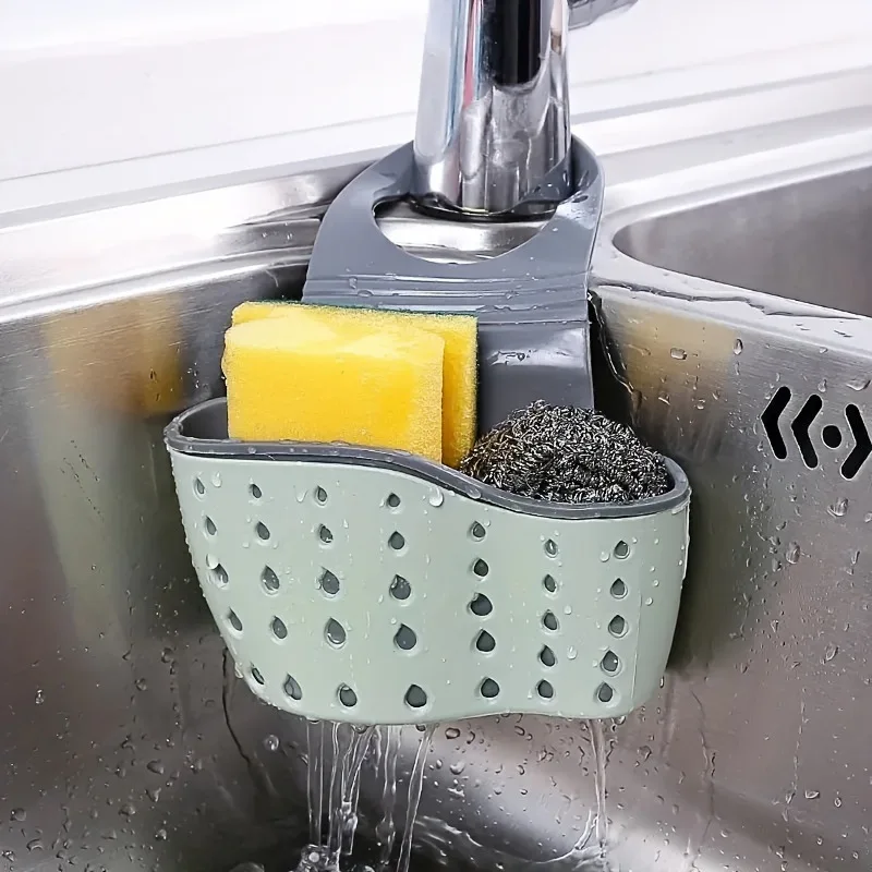 1-4PCS Household Adjustable Button Type Sink Drain Hanging Bag Kitchen Storage Shelf Faucet Sponge Twolayer Drain Hanging Basket