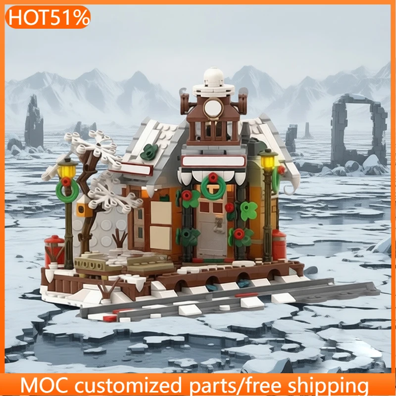 624 قطعة من مكعبات البناء المخصصة على شكل محطة قطار، تصميم تعليمي شعبي للأطفال، لعبة تركيب للأولاد، هدية عيد ميلاد