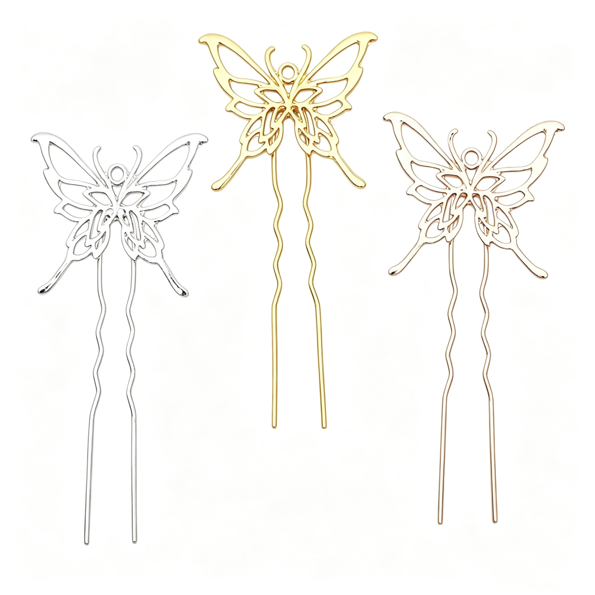 BoYuTe Alloy Butterfly U‑Shaped Hair Fork Metal Hair Pin Base Diy Jewelry Making Accessories for Women Hanfu Hair Decor
