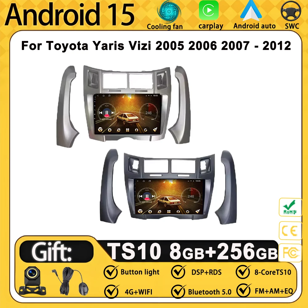 

Android Auto Radio For Toyota Yaris Vizi 2005 2006 2007 - 2012 GPS Navigation Dash QLED Screen Rear Camera Mirror Wifi Bluetooth