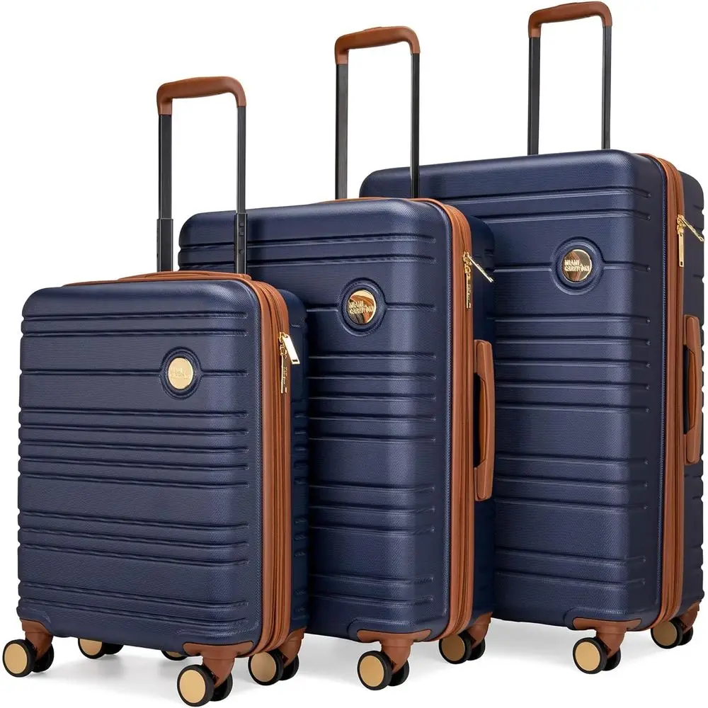 

Expandable 3-Piece Retro Spinner Luggage Set in Navy
