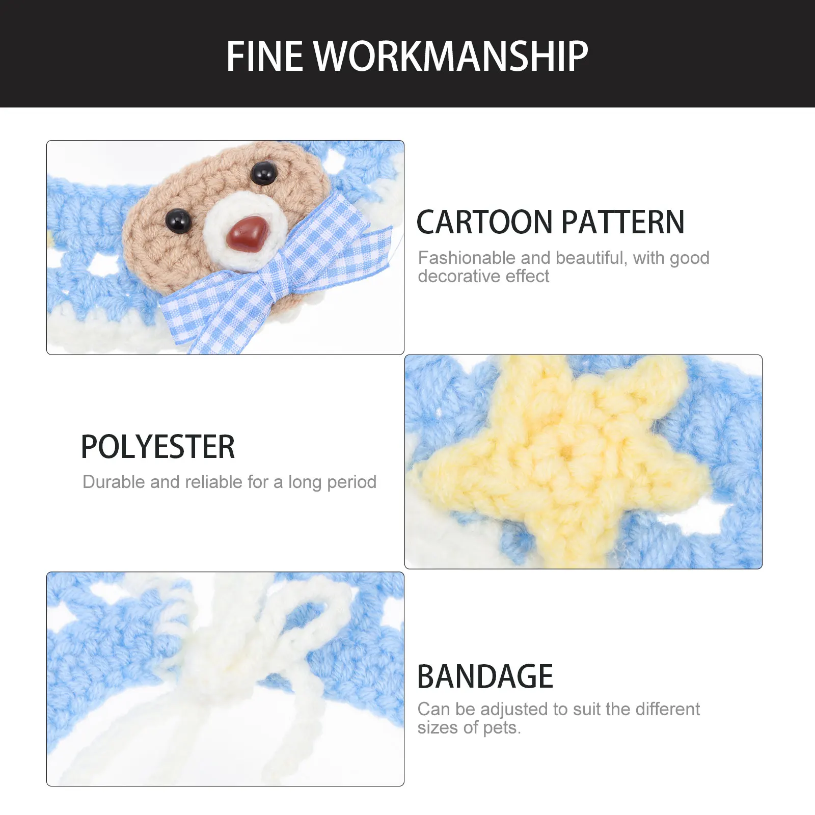 

1Pcs Adjustable Blue Bear Woolen Yarn Cat Collar Knitted Small Pet Neckwear Lovely Kitten Decorative Neckwear Knitted Pet Collar