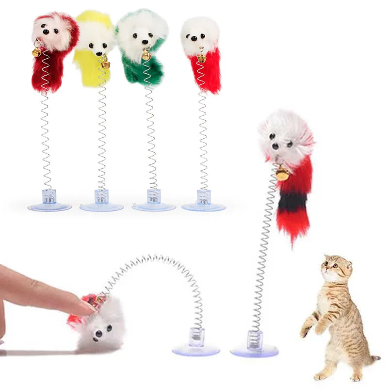 

Pet Cat Toy Suction Cup Spring Mouse With Bell Toys Colorful Feather Rod Plush Ball Sisal Ball Cat Interactive Toys Pet Supplies