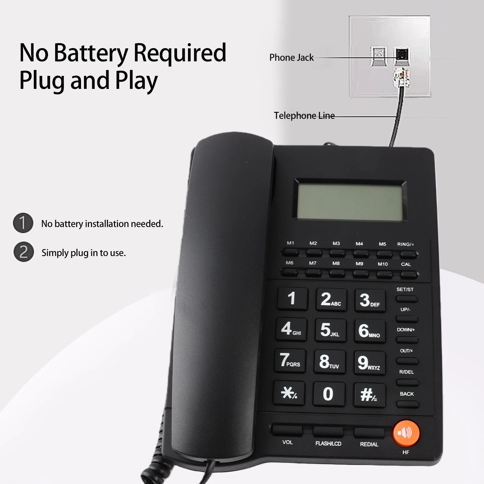 Corded Desk Telephone Corded Landline Phone Caller ID Hotel Home Phone Large Key Telephone with Speaker Clear Display Home Phone