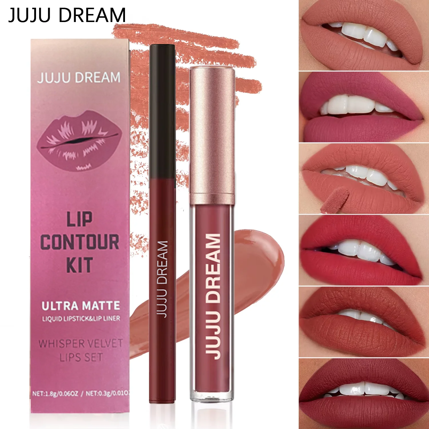 JUJU DREAM 6-Color Matte Lip Liner and Lipstick Pencil Set - Waterproof,Long-Lasting,Non-Smudge,Easy to Apply,2-in-1 Lip Pencil