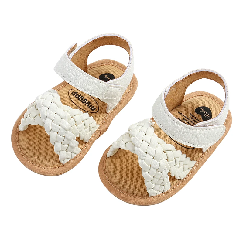 2023-02-13 Lioraitiin 0-18M Infant Girls Braided Sandals Solid Summer Soft Sole Open-toed Walking Shoes