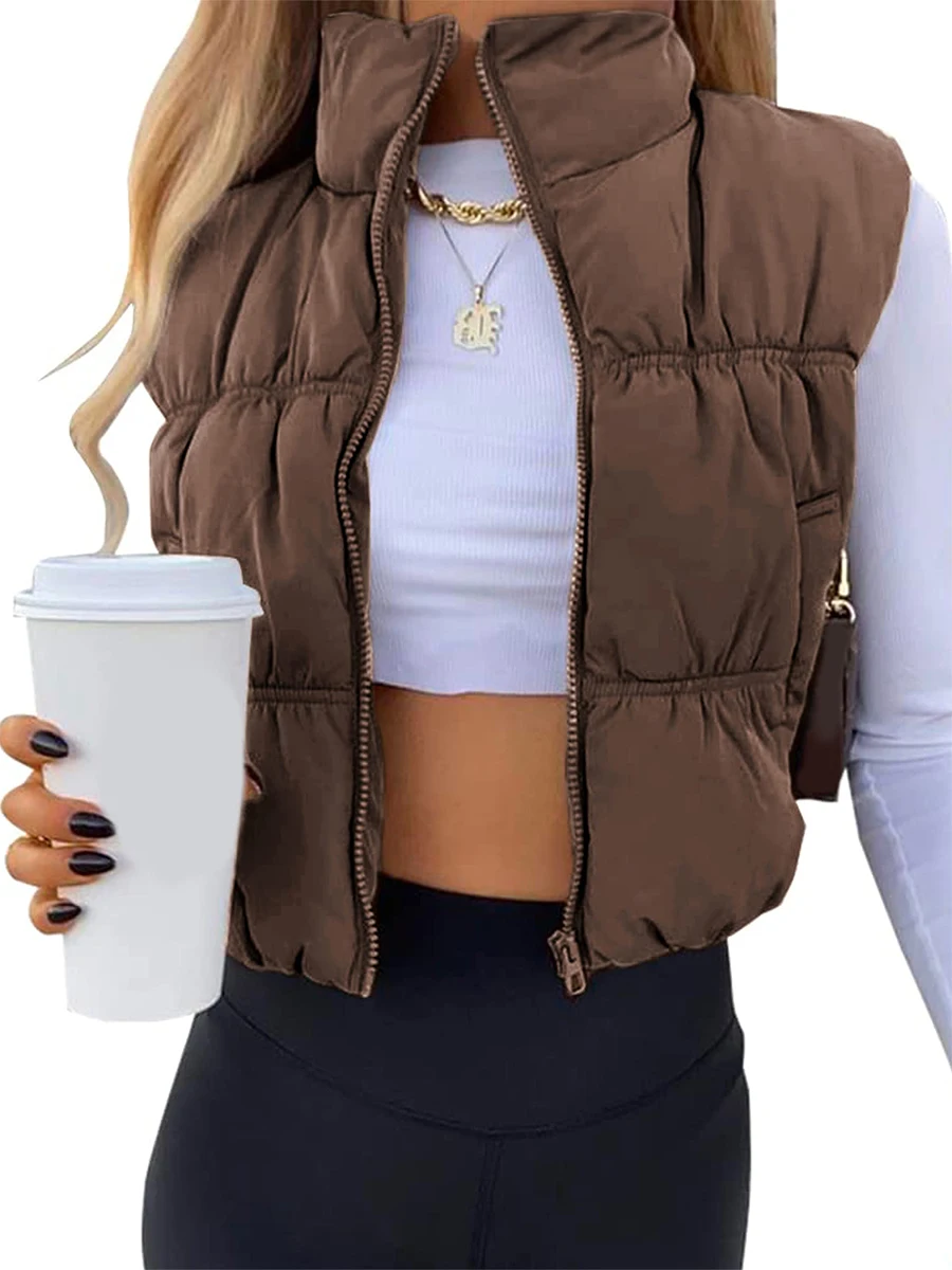 

Women Winter Short Vest Padded Coat Stand Collar Lightweight Sleeveless Puffer Zip Up Gilet Outerwear