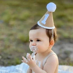 Sackleinenhut Baby Erster Geburtstag Party Leinen Filzhut 1. 2. 3. Jahre Kinder Babyparty Hut Geburtstag Stirnband Dekoration