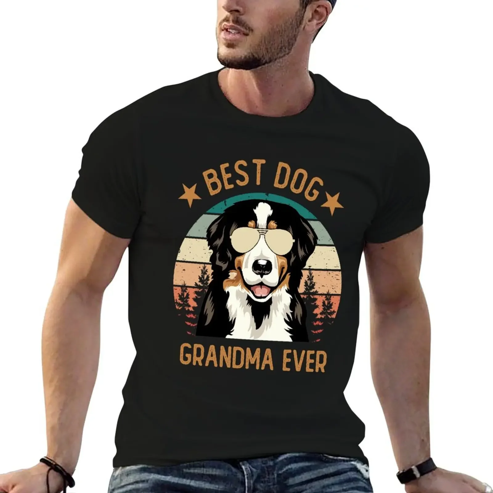 Best Bernese Mountain Dog Grandma Ever Retro Vintage Sunset T-Shirt vintage anime shirt Anime t-shirt luxury clothes men