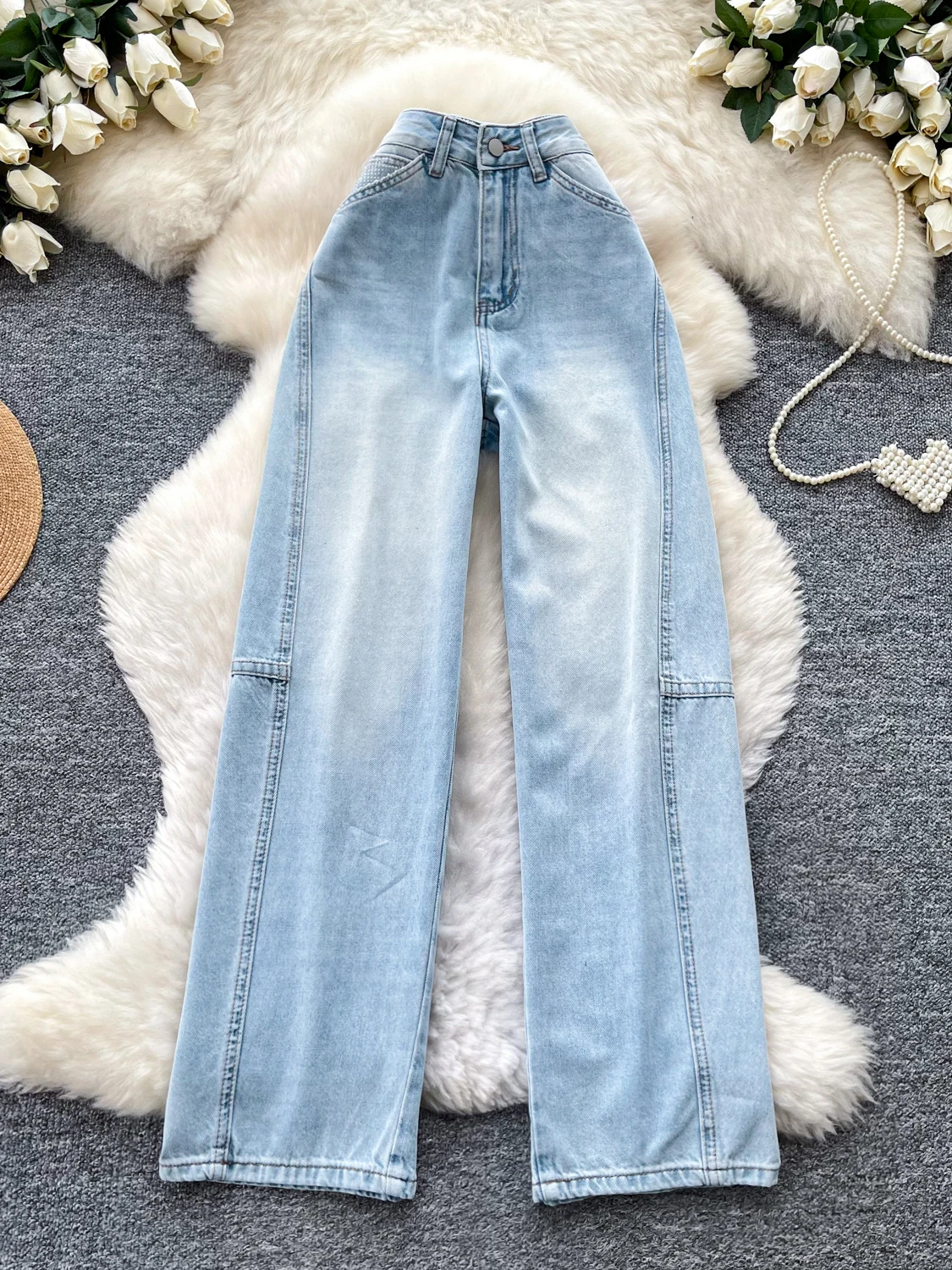 

American Style High Waist Wide Leg Jeans Women's Loose Slimming Hip Covering High Street Versatile Long Pants Spring Season