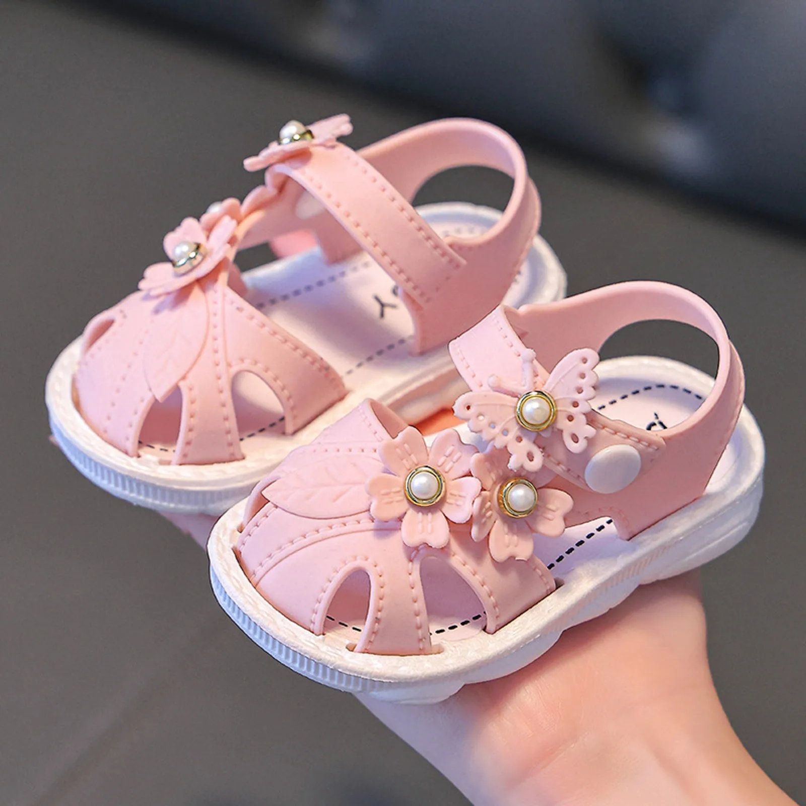 Solid Bow Children\'s Summer Shoes Cute PVC Beach Non Slip Sandals For Baby Girls Footwear Soft Infant Kids Fashion Sandals 0-3Y