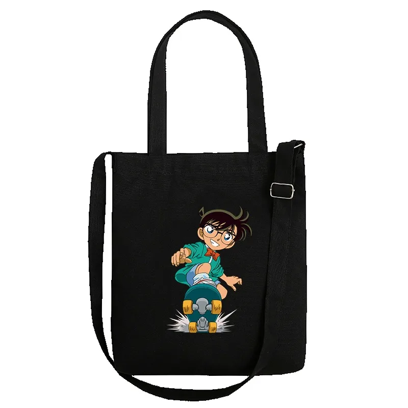 كونان إيدوغاوا أنيتا هايلي مظهر عالٍ إبداعي جديد حقيبة كتف ذات سعة كبيرة أنيمي طالب حقيبة قماش قنب سوداء حقيبة كروسبودي