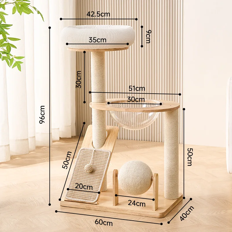 Solid Wood Cat Climbing Frame,Nest Tree Integrated Scratching Board Climbing Column Small Apartment