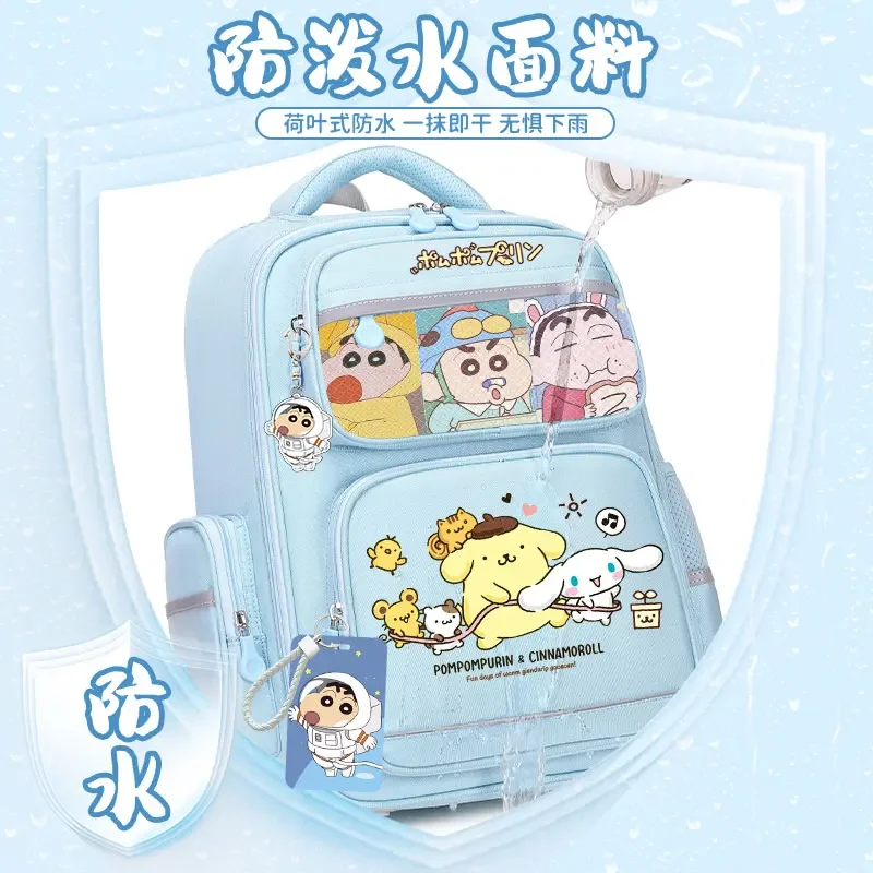 Sanrio-mochila escolar con pompón Purin para estudiantes, gran capacidad, informal y con hombrera, impermeable, resistente a las manchas