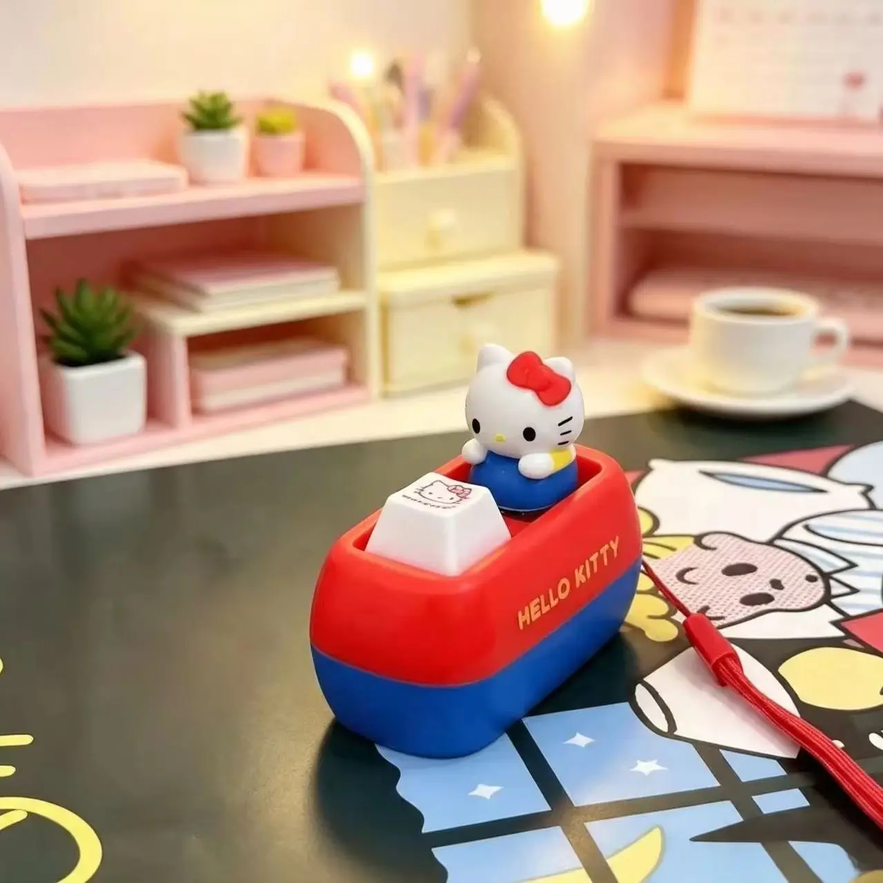 Cute Hello Kitty Voice Keychain Press Button Decompression for Office Desk Decoration and Bag Hanging, A Novel Gift for Her