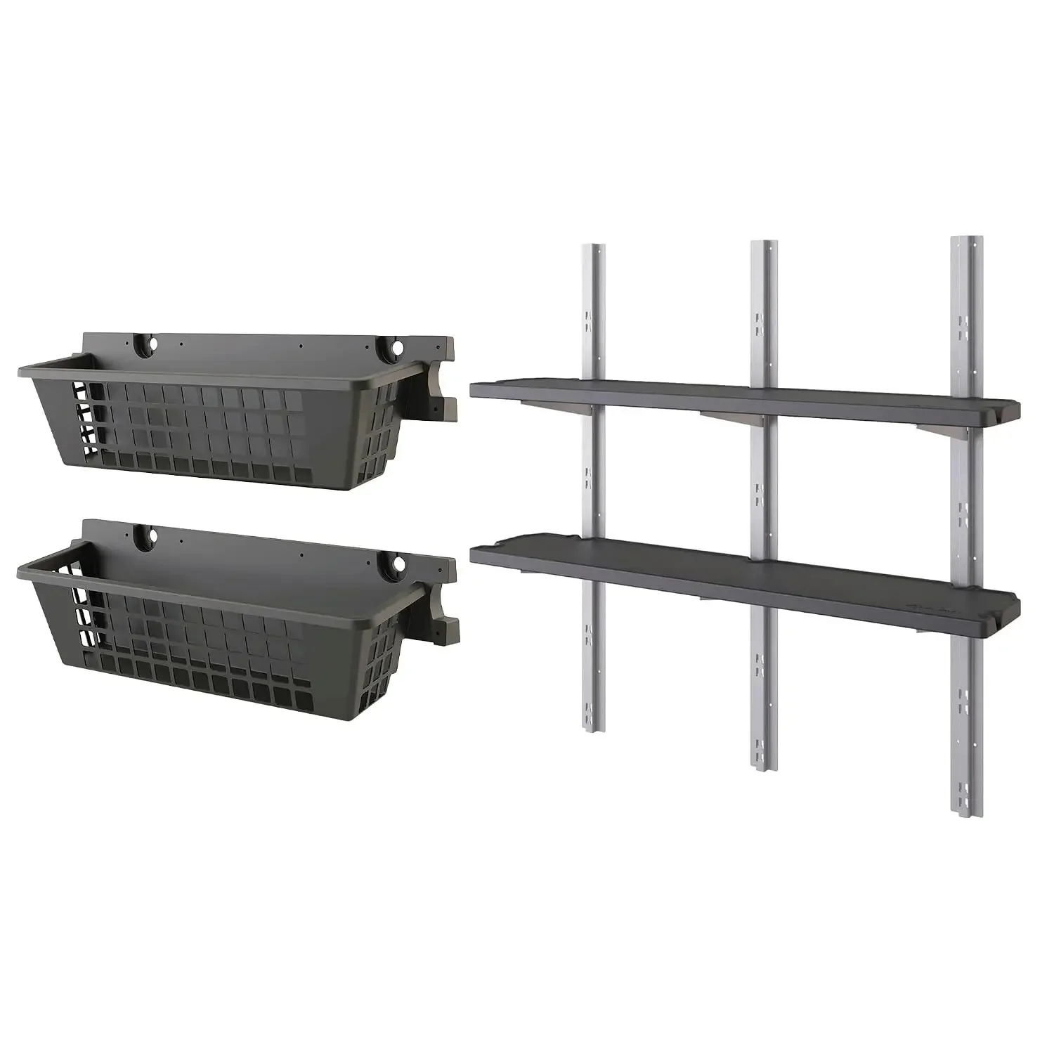 HOT 2 Pack 25” x 7.25” Basket Accessory for Outdoor Shed Bundled with Vertical Shed 2 Shelf Kit, Space Saving Wall Mount